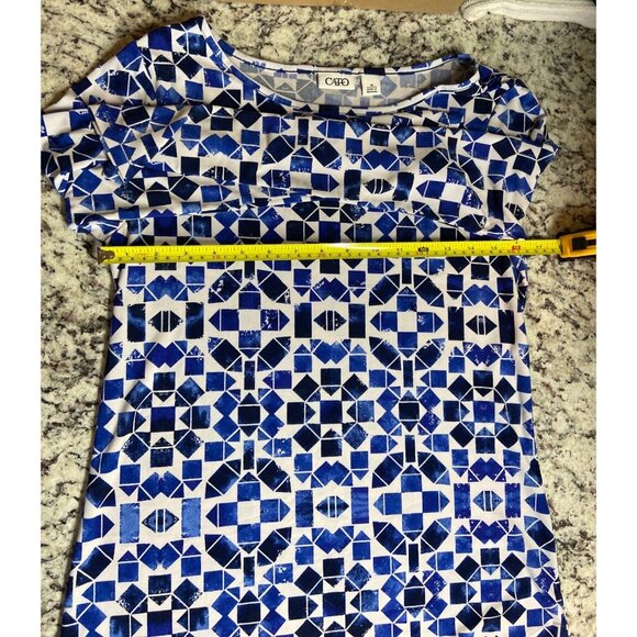 Cato Womens Shift Dress Medium Blue Geometric Print Long Sleeve Knee Length - Picture 4 of 7